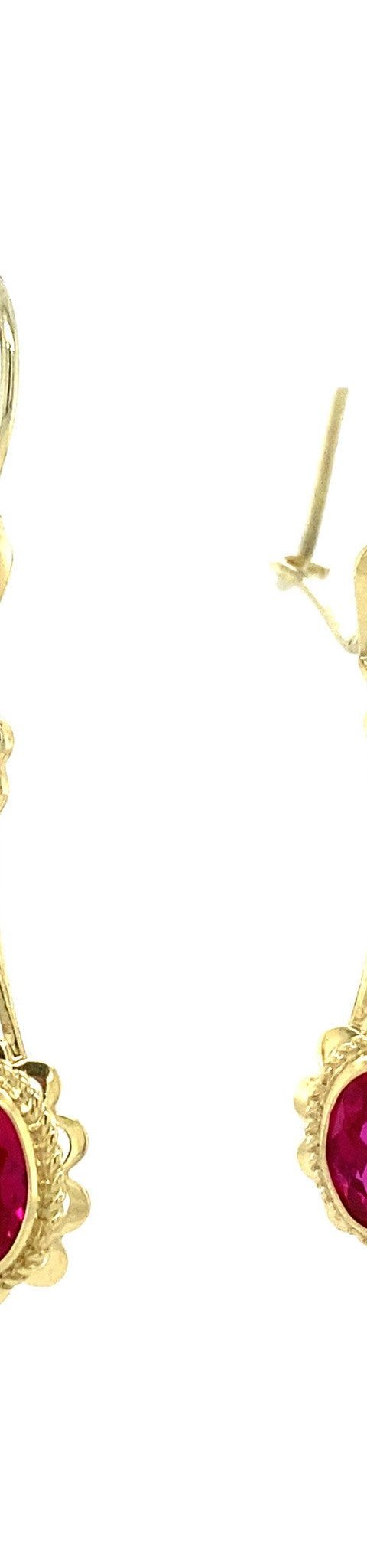 Vintage 14K Gold Drop Earrings with Synthetic Ruby